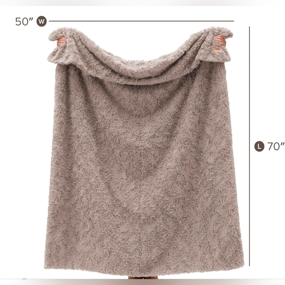 UGG Adalee Faux Fur Throw Blanket In Oyster Brown 50" x 70" New - Picture 2 of 3